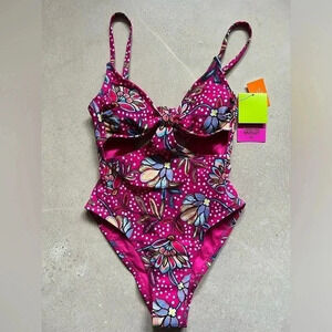 Tabitha Brown Target Womens One Piece Monokini Swimsuit Pink Floral XS